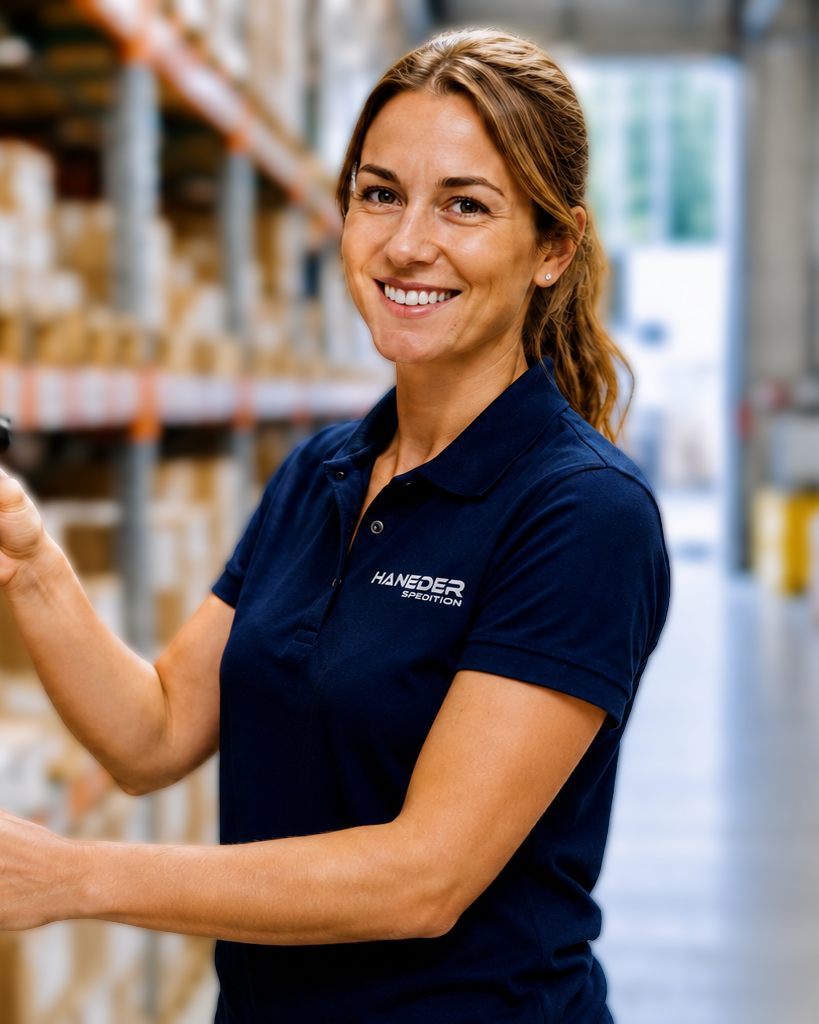 Lena erfasst eine Sendung im Wareneingang